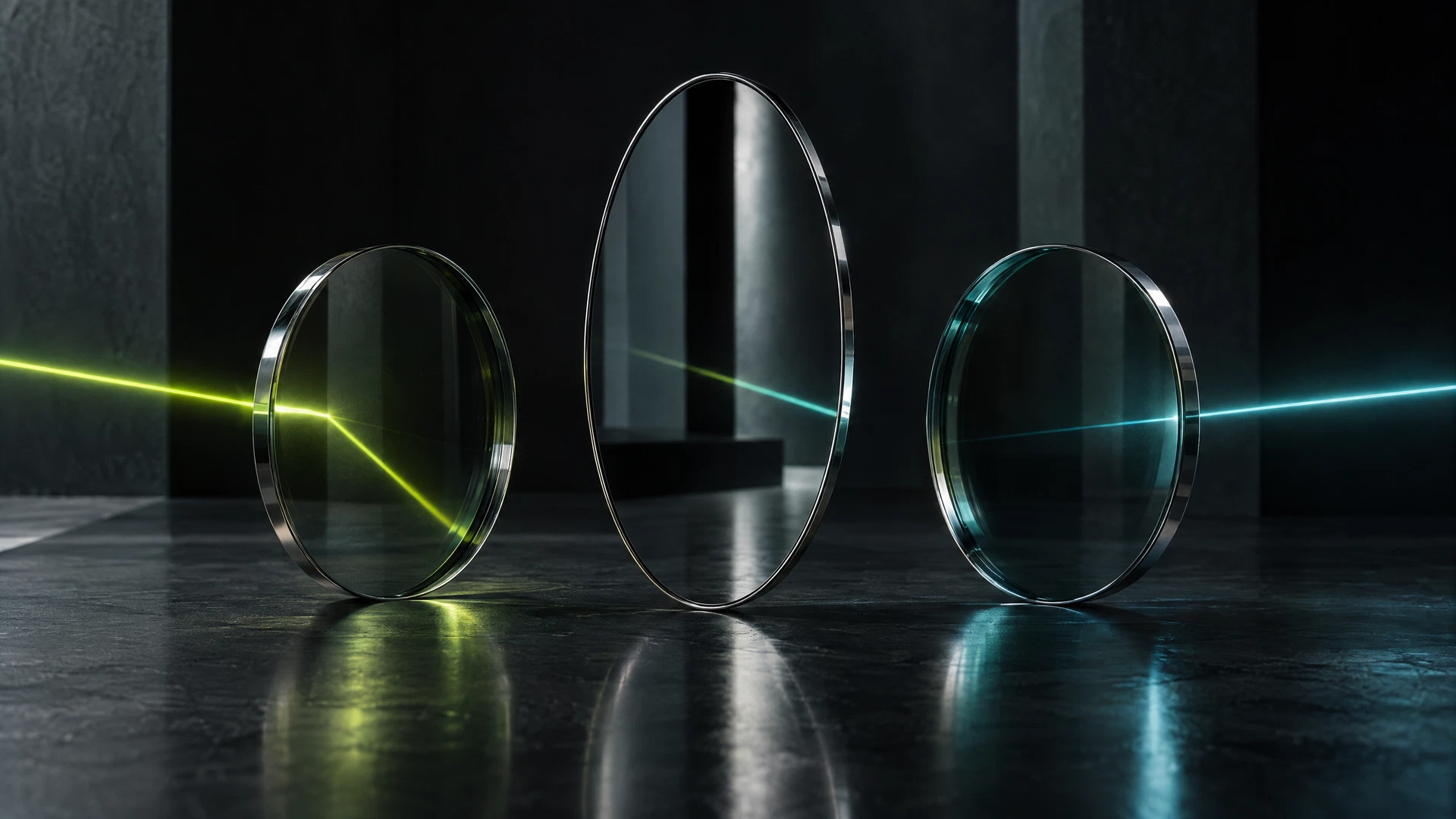 A conceptual glass-and-mirror installation suggesting careful comparison of AI outputs